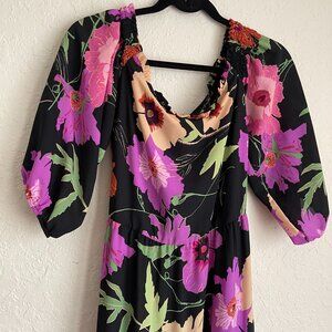 Joseph Ribkoff Boho Puffy Sleeve off Shoulder Floral Dress Belted Size 10